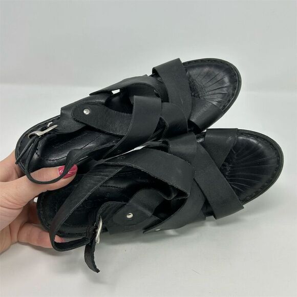 Born Women's Black Leather Strappy Studded Slingback Wedge Sandals Size 7 - Picture 13 of 15